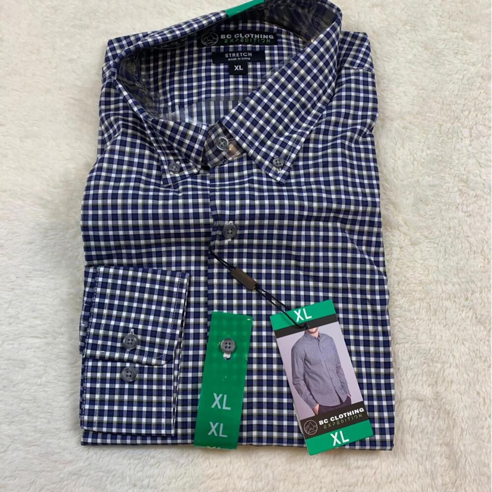 BC Clothing Expedition XL Men’s Blue Plaid Stretch Button Down Shirt NWT